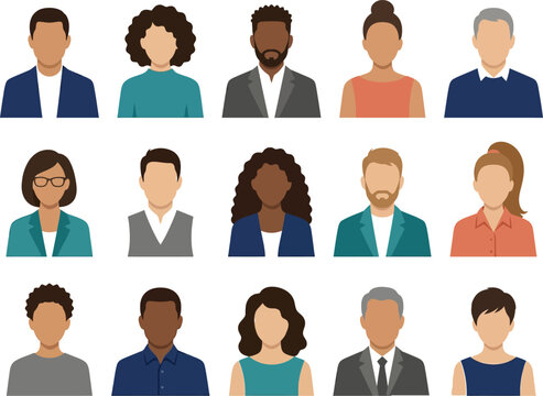 Set of diverse professional people icons with transparent background for business use
