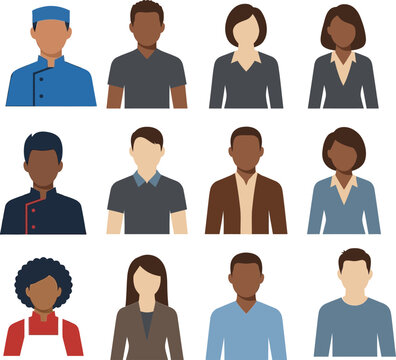 Set of diverse professional people icons with transparent background