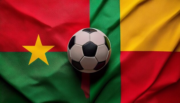 soccer ball between Burkina Faso flag and benin flag