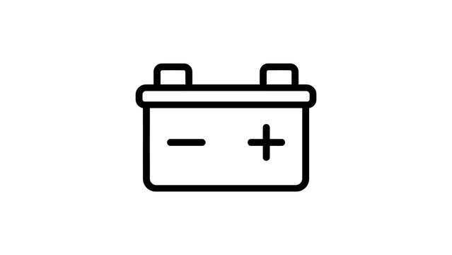 Automotive battery outline icon with positive and negative terminal signs.