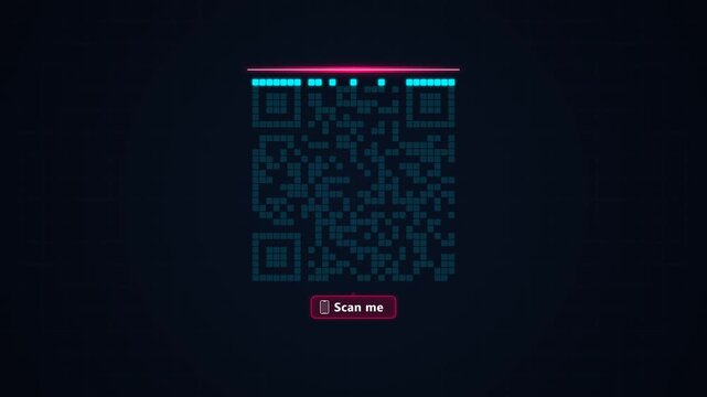 Glitchy QR Code Scanning Process With Neon Laser Line HUD