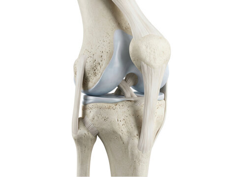 Human knee joint anatomy showing bones ligaments and meniscus isolated on transparent background