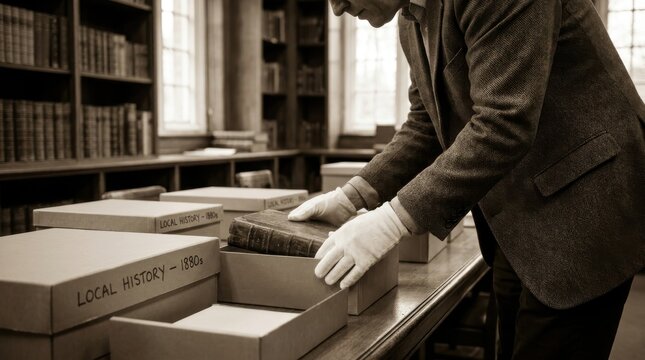 Knowledge Preservation: Historian cataloging valuable archival materials in a heritage library 