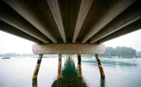 The underside of the Route 103 York River Bridge crossing the York River in York, Maine