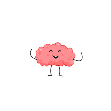 a brain that smiles until its teeth show while waving its hands.