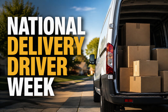 National Delivery Driver Week commercial van filled with cardboard shipping boxes