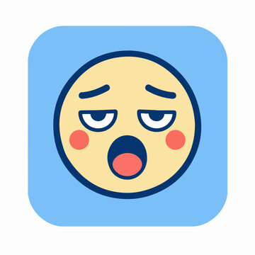 Round face with droopy eyes yawning, tired emotion icon illustration