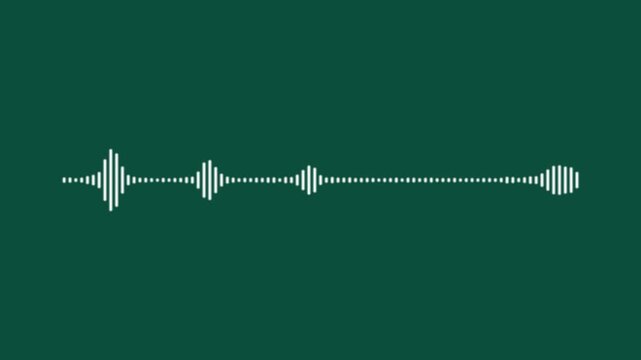 Dynamic white audio waveform visualization on a solid dark green background, featuring pulsing sound frequency patterns for modern digital media, music production, podcast branding, and ui