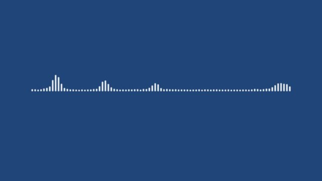 Dynamic white audio frequency waveform visualization on a solid deep blue background, for modern digital, media projects, music, production interfaces, podcast, branding, and tech-inspired motion
