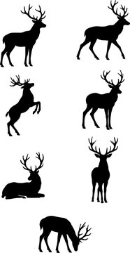 Silhouettes of deer, deer icon set