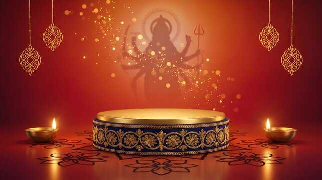 Navratri or durga puja festival background with 3d podium stage design.