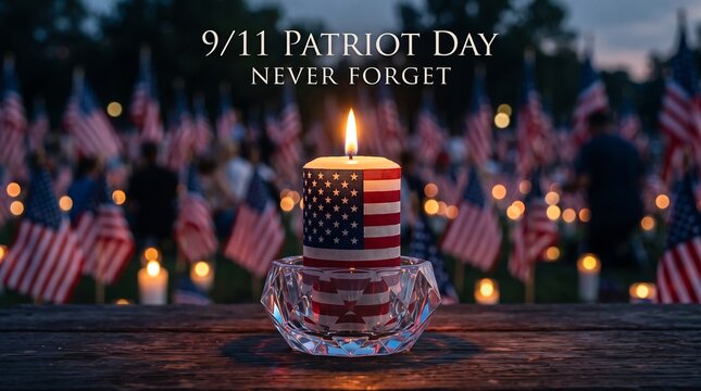 Patriot Day Memorial Commemoration Featuring A Glowing Candle Decorated With The National Flag