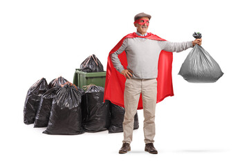 Senior superhero man collecting waste © Ljupco Smokovski