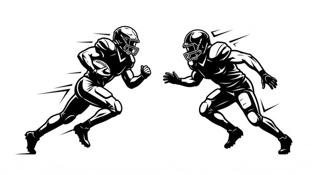 American Football Players Running Toward Each Other Black and White Vector Silhouette