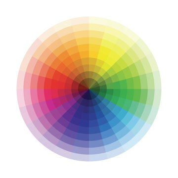 Vibrant circular color wheel and color harmony palette chart for design and art