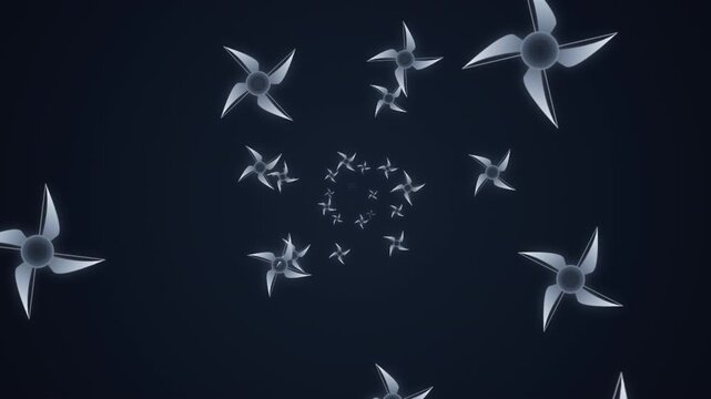 Ninja background with rotating shuriken throwing stars spiral loop