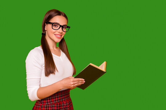 Portrairt cute attractive tails lady people millennial hold hand lover fiction hobby home task true library work worker cool independent modern outfit isolated eyewear eyeglasses vivid background