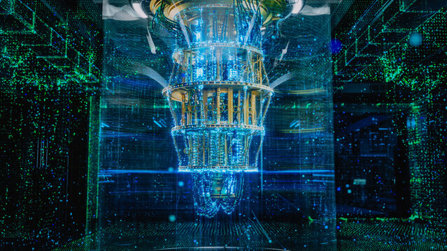 Quantum Computer Running Inside an Advanced Technology Research Facility, Processing Complex Data to Power Cybersecurity, Encryption and Artificial Intelligence Breakthroughs Driving Innovation