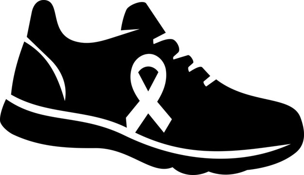 Pink October Breast Cancer Awareness symbol on a running shoe icon featuring bold minimalist black graphic style