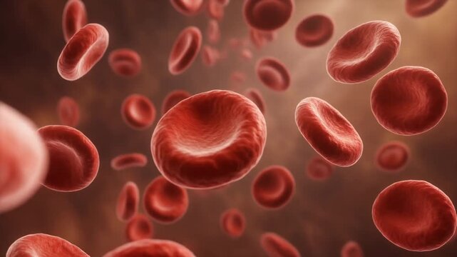 Red blood cells flowing in bloodstream 3D animation. Microscopic view of erythrocytes moving in human artery. Healthcare and medical science footage for biology education. Anatomical science.
