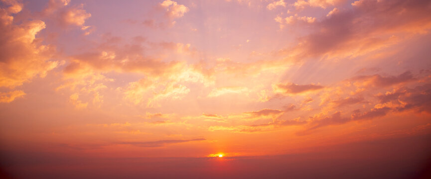Banner Dramatic sunset mountain landscape. Banner landscape mountain sunrise fog with copy space. panoramic Majestic green scenery big mountain hill cloudscape valley panorama view greenery country