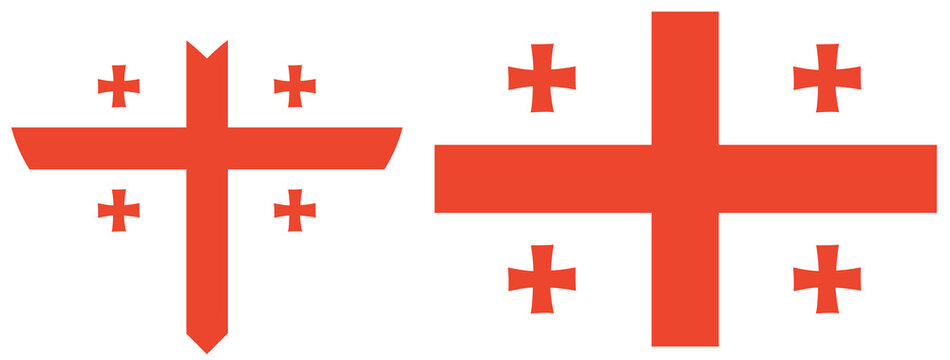 Flag of Georgia country isolated in heart shape and rectangular shape. Sakartvelo flags set.