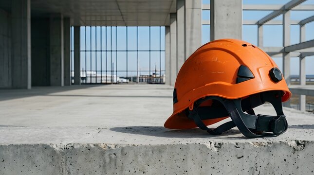 Orange robotic vacuum cleaner resting on a polished concrete floor indoors