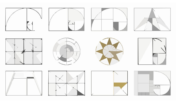 Golden Ratio Fibonacci Grid Template Geometric Proportion Vector Set