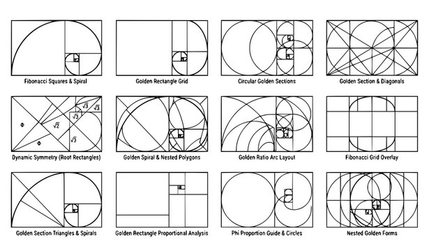 Golden Ratio Symmetry Proportion Layout Template Fibonacci Vector Set