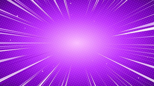 Purple comic book speed lines background with halftone dots and radial explosion zoom effect for anime and manga style