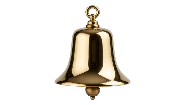 Polished brass bell with clapper, isolated on transparent background