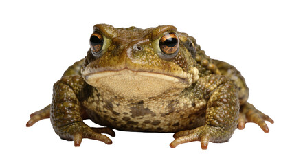 Fototapeta premium Brown warty toad with bulging eyes, isolated on transparent background
