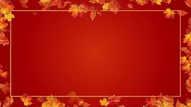 colorful autumn border frame with maple leaves on orange back animation, leaf thanksgiving and Halloween copy space social media motion background
