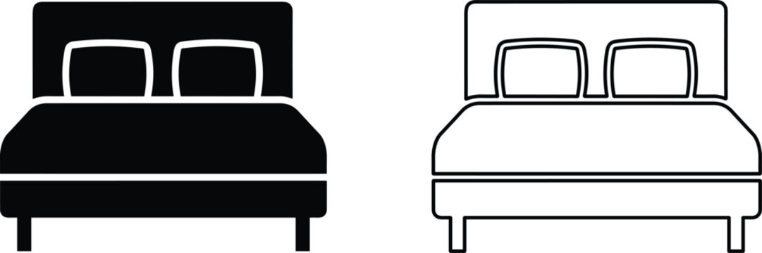 Two double bed icons representing sleeping furniture silhouettes with furniture interior mattress headboard illustration silhouette isolated