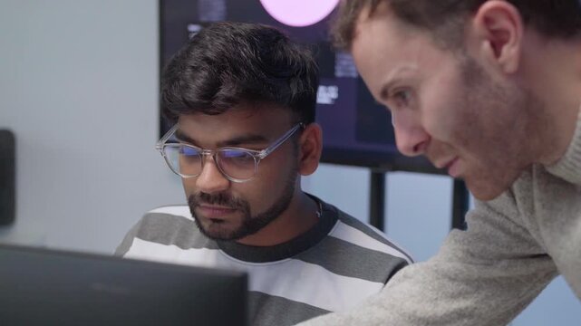 Software engineering use computer working develop AI office are assisting algorithm systems or verifying code. Programmer teamwork using artificial intelligence on laptop analysis or writing coding