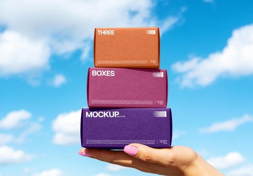 Boxes In Hand Mockup For Branding And Packaging Design