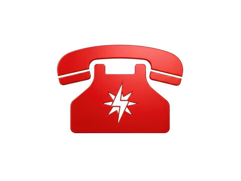 Red vintage telephone icon with lightning bolt symbol, emergency hotline concept, 3D retro landline phone for customer support and urgent communication
