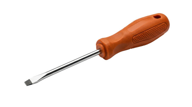 Flathead screwdriver with orange plastic handle isolated on white