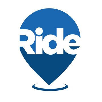 Ride text with GPS or Map Pointer Logo Design vector.