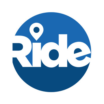Ride text with GPS or Map Pointer Logo Design vector.