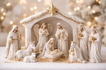 Fototapeta premium Elegant nativity scene with figurines.