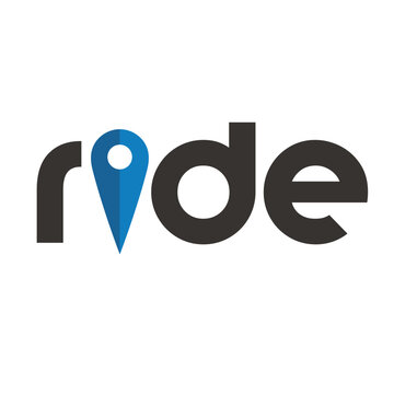 Ride text with GPS or Map Pointer Logo Design vector.
