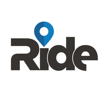 Ride text with GPS or Map Pointer Logo Design vector.