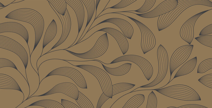Seamless wallpaper with a leaf pattern on a brown background.