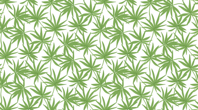 Seamless tropical leaf pattern with repeated slender green foliage on white background for fabric, wallpaper, stationery, packaging, wrapping paper and botanical fashion design