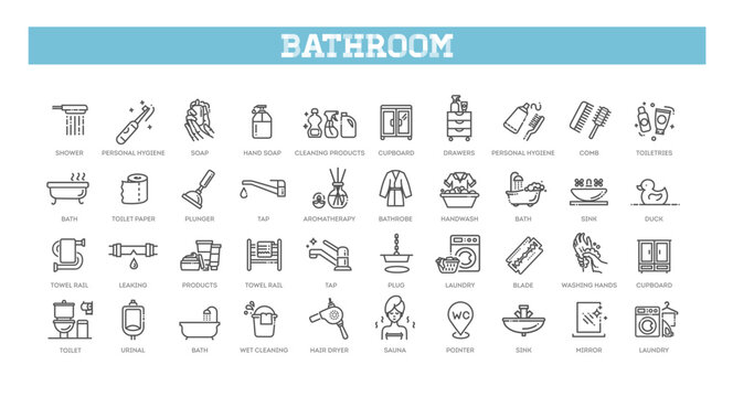 Bath equipment icons made in modern line style