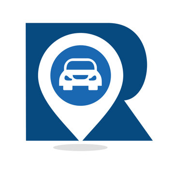 Letter R with car or vehicle, logo design vector for automotive technology transportation.