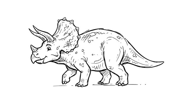 Triceratops Dinosaur Doodle Sketch Hand Drawn Vector Illustration with Textured Line Art for Kids, Books, and Prehistoric Reptile Designs