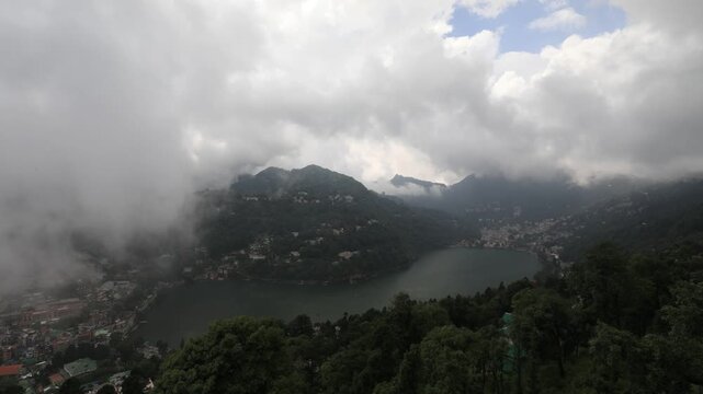 Timelapse Of Clouds Moving Over Nainital Hill Station From Sher Ka Danda Hill Above Nainital Zoo Uttarakhand India