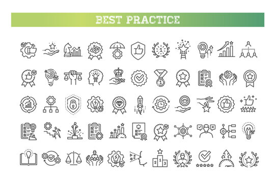 Best practices line icon set